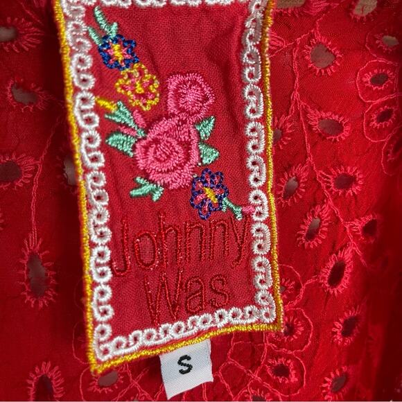 Johnny Was Red Embroidered Tunic top with Pockets Small - Picture 8 of 8